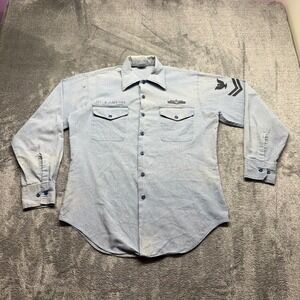 Seafarer US Navy Utility Shirt Mens Size M Blue Good Vintage Chambray Stenciled